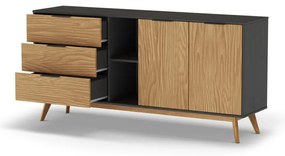 Čierna/prírodná nízka komoda z borovicového dreva 165x80 cm Lavis – Marckeric
