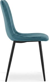 Petrolejová zamatová stolička LAVA PETROL BLUE s čiernymi nohami