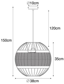Orientálne závesné svietidlo čierne s ratanom 38 cm - Emir