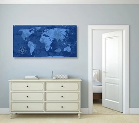 Obraz rustikálna mapa sveta v modrej farbe - 100x50