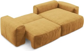 Ženilková rozkladacia rohová pohovka v horčicovej farbe (pravý roh/s leňoškou) Kuki – Makamii