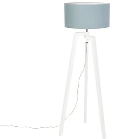 Stojaca lampa trojnožka biela drevená s minerálnym tienidlom 50 cm - Puros