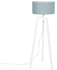 Stojaca lampa trojnožka biela drevená s minerálnym tienidlom 50 cm - Puros