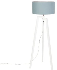 Stojací lampa statív biele drevo s minerálnym tienidlom 50 cm - Puros