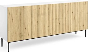 Biela komoda Nicole 200 cm so štyrmi dverami - biely / dub artisan / čierne nohy