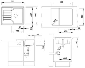 Blanco Zia 40 S, silgranitový drez 615x500x190 mm, 1-komorový, čierna, BLA-526006