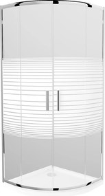 Mexen Rio, štvrťkruhový sprchovací kút s posuvnými dverami 70 x 70 cm, 6mm číre/pásy sklo, chrómový profil + biela sprchová vanička, 863-070-070-01-20-4110