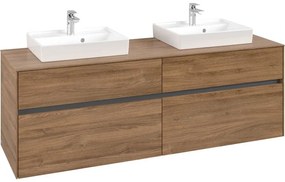 VILLEROY &amp; BOCH Collaro závesná skrinka pod dve umývadlá na dosku, 4 zásuvky, 1600 x 500 x 548 mm, Oak Kansas, C02100RH