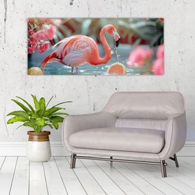 Obraz - Plameniak v jazierku (120x50 cm)