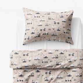 Goldea detské bavlnené obliečky - nákladné autá a bagre na béžovom 150 x 200 a 50 x 60 cm