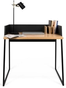 Čierny pracovný stôl s detailmi v dekore dubového dreva TemaHome Volga