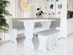 Rohová sedačka do kuchyne + stolík + taburetky Samot, Farby:: biela + alfa 13
