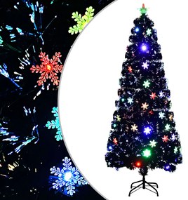 Vianočný stromček s LED vločkami čierny 210 cm optické vlákno 328464