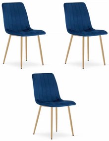 Set troch jedálenských stoličiek LAVA zamatové granátové / drevené nohy (3 ks)