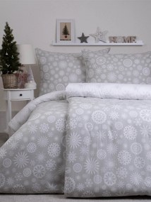 Vianočné francúzske bavlnené obliečky Renforcé – Vločky sivé
