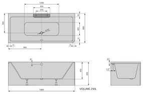 Polysan Polysan, CASCATA L MONOLITH obdĺžniková vaňa 180x80x60cm, kaskáda nerez, 73836ML.100