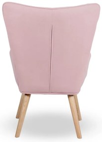 Kreslo ušiak CORDU + taburet — masív, látka, prírodná / ružová
