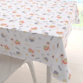 Biante Detský bavlnený štvorcový obrus Sandra SA-373 Veselé korytnačky na bielom 130x130 cm