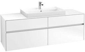 VILLEROY &amp; BOCH Collaro závesná skrinka pod umývadlo na dosku (umývadlo v strede), 4 zásuvky, s LED osvetlením, 1600 x 500 x 548 mm, White Matt, C028B0MS