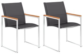 Záhradné stoličky 2 ks sivé textilén a nehrdzavejúca oceľ 46497
