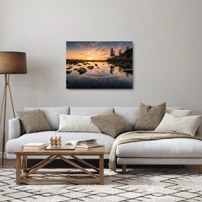 Sklenený obraz - Západ slnka pri jazere (70x50 cm)