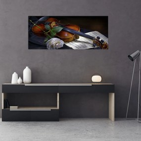 Obraz - Ruže a husle (120x50 cm)