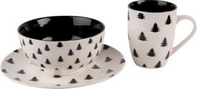 Bielo-čierny porcelánový dezertný tanier so stromčekmi Black&White X-Mas - Ø 20*2 cm