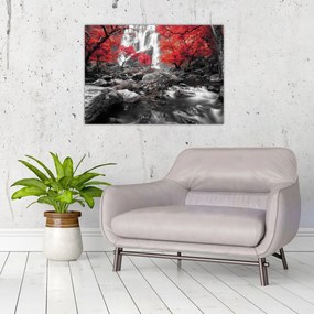 Sklenený obraz - Vodopády v jesennej krajine (70x50 cm)
