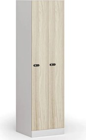 Kovová šatníková skrinka S1 zúžená, 2 oddiely, 1850 x 500 x 500 mm, mechanický kódový zámok, laminované dvere, dub prírodný