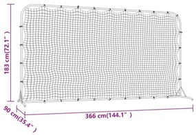 vidaXL Futbalová odrazová sieť čierna 366x90x183 cm HDPE-