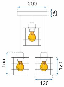 Toolight - Stropná lampa závesná trojitá kovová 3xE27 392204, čierna, OSW-04003