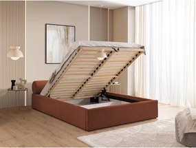 Čalúnená dvojlôžková posteľ s úložným priestorom s roštom 140x200 cm v terakotovej farbe Cille – Ropez