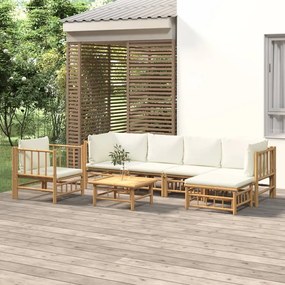 7-dielna záhradná sedacia súprava krémovobiele vankúše bambus 3155181