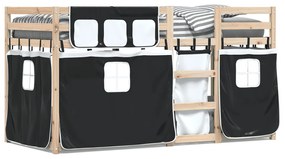Poschodová posteľ závesy bielo-čierna 75x190cm masívna borovica 3283910