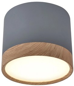 CLX LED stropné svietidlo EMILIA-ROMAGNA, 9W, denné biele svetlo, 8,8x7,5cm, okrúhle, sivé, imitácia dre