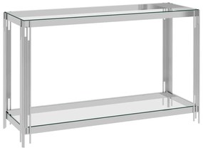 Príručný stolík strieborný 120x40x78 cm nehrdzavejúca oceľ a sklo