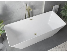 Mexen Velo Slim, voľne stojaca vaňa 170 × 75 cm, biela lesklá, zlatý lesklý prepad, 52811707500-50