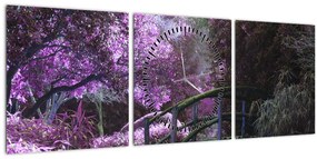 Obraz fialové záhrady (s hodinami) (90x30 cm)