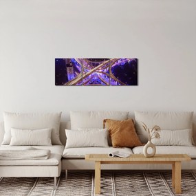 Obraz veľké križovatky v noci (s hodinami) (90x30 cm)