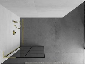 Mexen Kioto L, sprchová zástena Walk-In 90 x 200 cm, 8mm číre sklo čierny vzor, zlatý lesklý profil,800-090-103-50-77