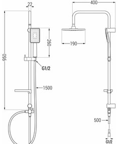 Mexen sprchový set X54 s hornou hlavicou  30x19 cm, čierna, 798545491-71