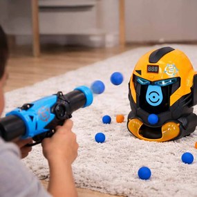 Zručnostná hra KIK Robot v helme – streľba na terč s pištoľou a 12 penovými guľôčkami, LCD displej