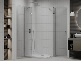 Mexen Roma Duo, sprchovací kút 90 (dvere) x 80 (dvere) cm, 6mm číre sklo, chrómový profil + slim sprchová vanička 5cm biela + chrómový sifón, 854-090-080-01-02-4010