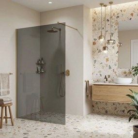 Bezrámová sprchová zástena REA FLEXI GOLD BRUSH 120 cm, zlatá kartáčovaná/sivá dymová - bez vaničky
