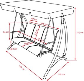 Záhradná hojdačka pre 3 osoby Avenberg ARUBA