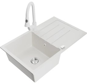 Mexen Bruno, 1-komorový granitový drez 795x495x200 mm a drezová batéria Elia, biela, 6513-20-670101-20