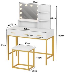 Toaletný stolík ELARA s LED osvetlením biely