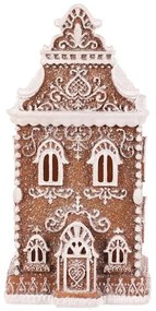 Vianočná dekorácia Perníková veža, polyresin, LED, hnedá