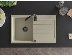 Mexen Bruno, granitový drez 795x495x200 mm, 1-komorový, béžová s čiernym sifónom, 6513791010-69-B