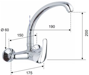 Aqualine Aqualine, KASIOPEA nástenná batéria s vysokým ramienkom, chrómová, 1107-13